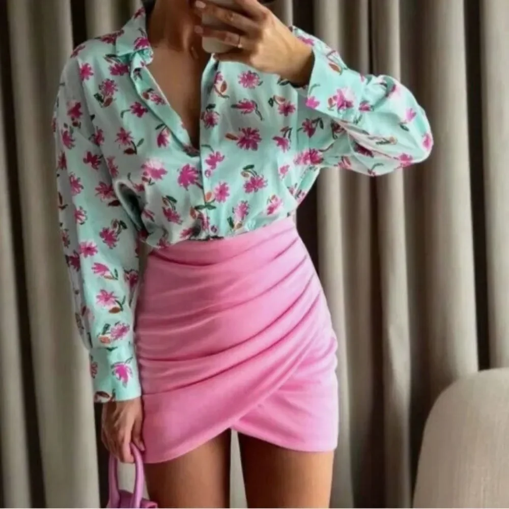 NWT Zara Pink Draped Ruched Mini Skirt Size XS Lined Fairy Feminine Cocktail
